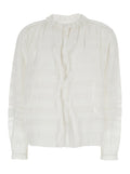 Blouse Peline with Choker Neckline and Details in Lace Cotton Pleats White Women Shirts Blouses