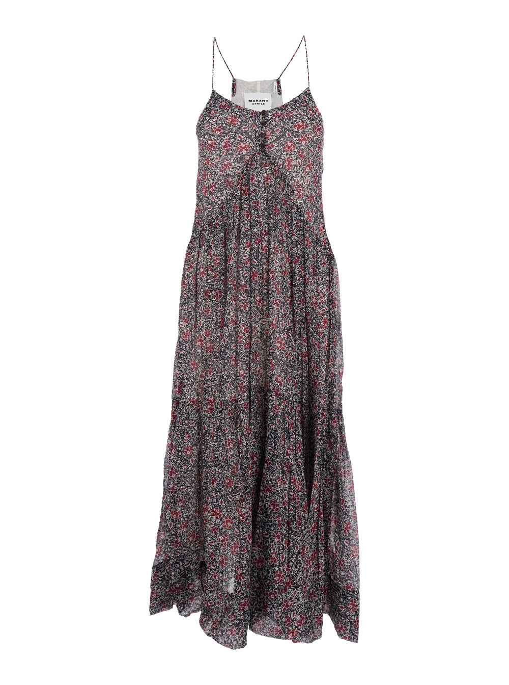 Long Dress Sabba with Straps and All-Over Multicolor Cotton Motif for Women Violet