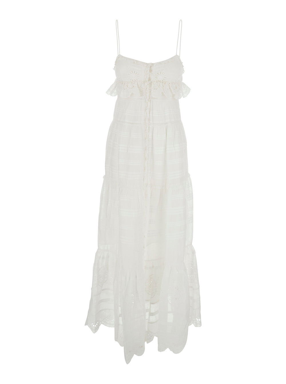 Long Dress PAULE-GB White with Sleeves and V-Neck in Viscose for Women