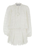 Short Dress Preya with All-Over Embroidery and Tassel Detail in White Cotton Blend for Women Polyester