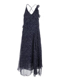 Dress Luxie Flared with V-Neck Ruffles and All-Over Print in Blue Viscose for Women Blu Long