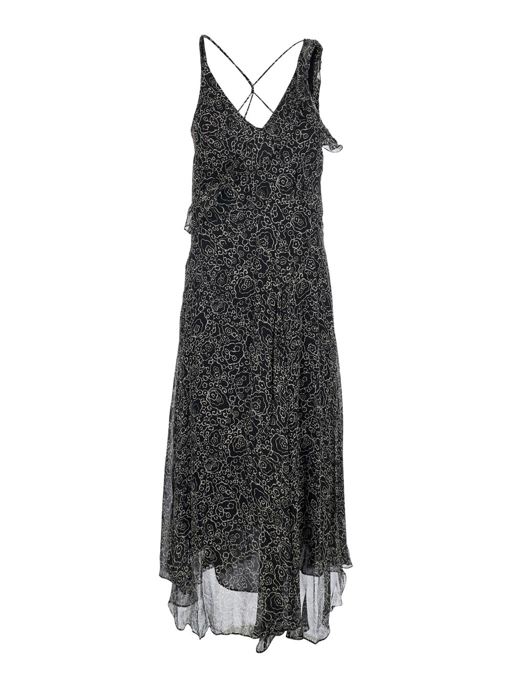 Long Dress LUXIE-GB Black with V-Neck and Sleeves in Viscose for Women