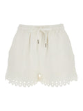Balyme Shorts with Elastic Waist and Drawstring Scalloped Hem in White Cotton for Women Bermuda
