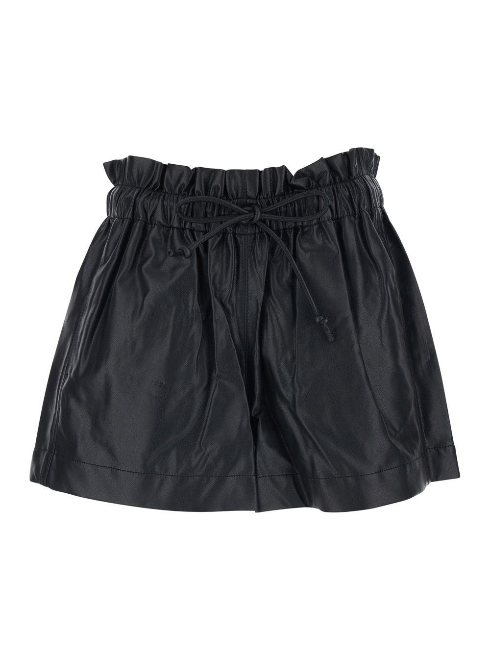 Black Ecoleather Naline Shorts with Drawstring Waist for Women And Bermuda
