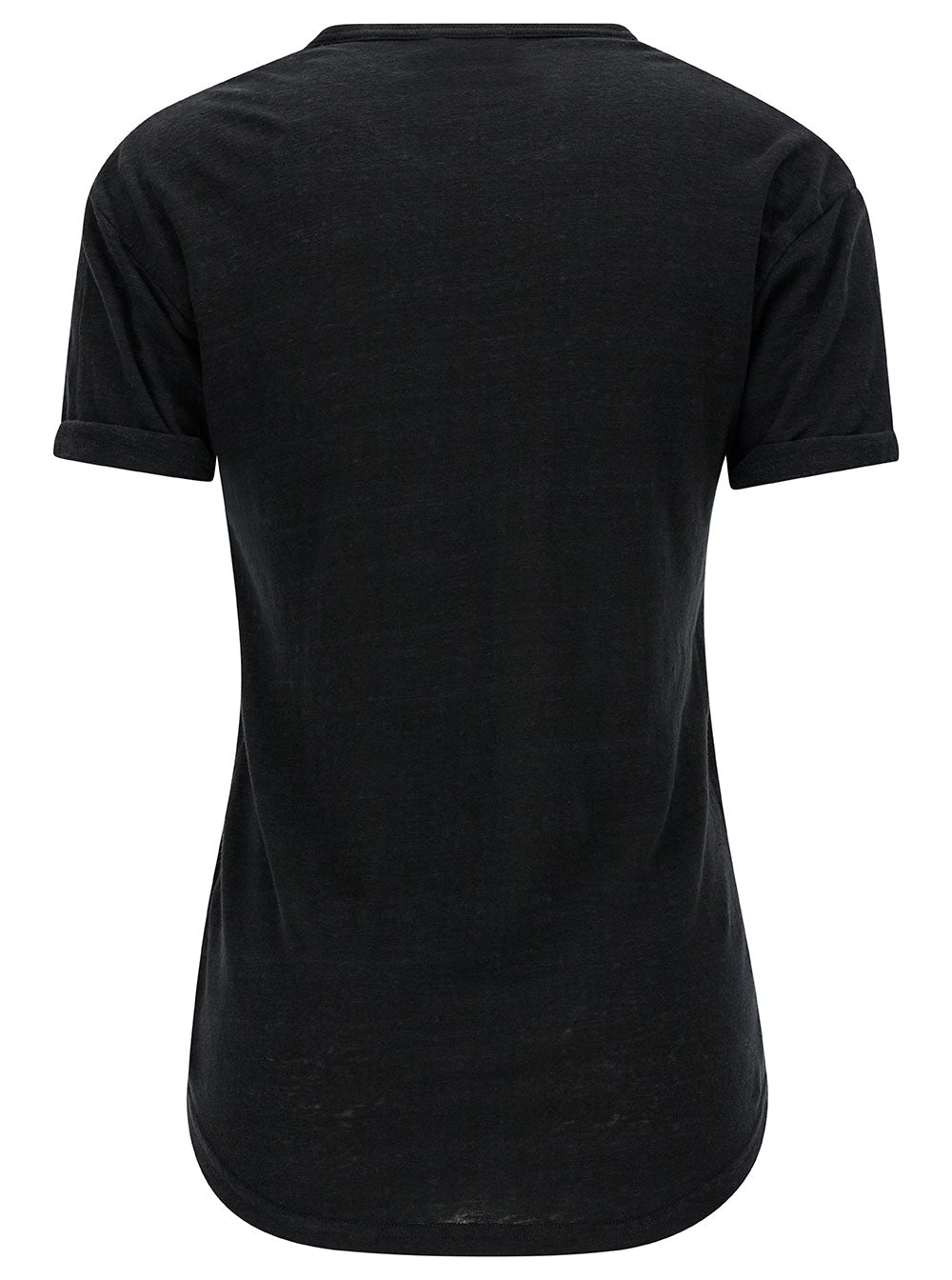 Black T-Shirt with Tone-on-Tone Logo Print in Linen for Women Polyester Tshirts And Polo Shirts