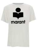White T-Shirt with Contrast Logo Print in Linen for Women Tshirts And Polo Shirts
