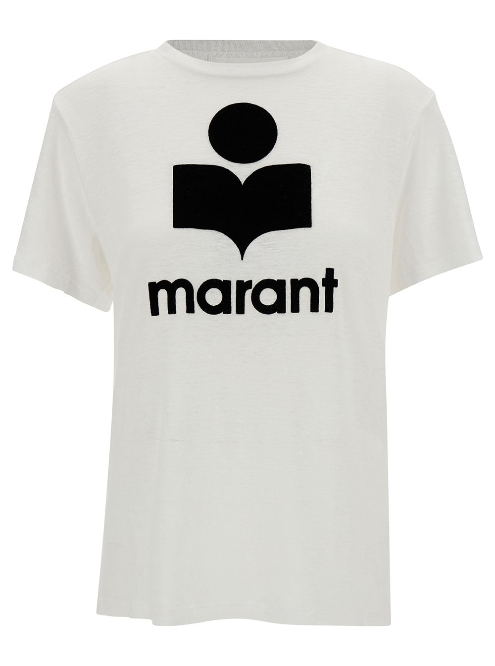 White T-Shirt with Contrast Logo Print in Linen for Women Tshirts And Polo Shirts