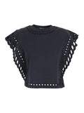 Black T-Shirt Odyle-GC with Round Neck and Short Sleeves in Cotton for Women Tops