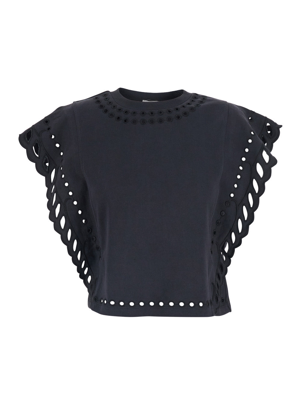 Black T-Shirt Odyle-GC with Round Neck and Short Sleeves in Cotton for Women Tops