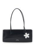 Shoulder Bag The Mirror Satchel with Logo on Front and Leather Flower Charm for Women Black Cow