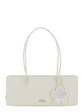 Shoulder Bag The Mirror Satchel with Logo on Front and Flower Pendant in White Leather for Women Cow