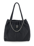 Shoulder Bag The Tote with Chain Detail and Drawstring Closure in Black Leather for Women Lamb