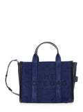 Handbag The Medium Tote with Logo Lettering on Front and Adjustable Removable Suede Strap Blue Women Blu Cow Leather Hand Bags
