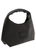 Shoulder Bag The Sack with Logo Embossed in Black Pebbled Leather for Women Cow