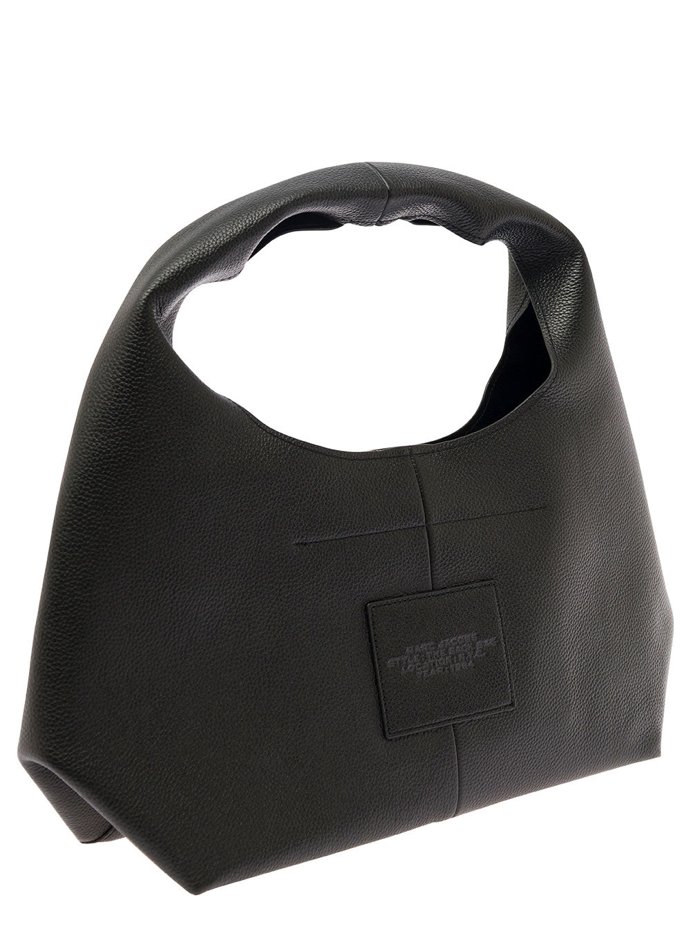Shoulder Bag The Sack with Logo Embossed in Black Pebbled Leather for Women Cow