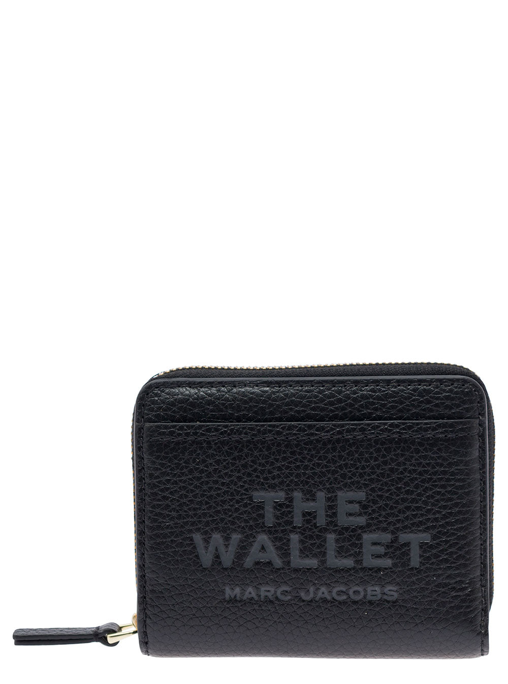 Wallet The Mini with Engraved Logo on Front in Black Pebbled Leather for Women Products