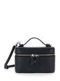 Crossbody Bag The Vanity with Removable Strap and Logo Lettering on Front in Black Leather for Women Split Cow