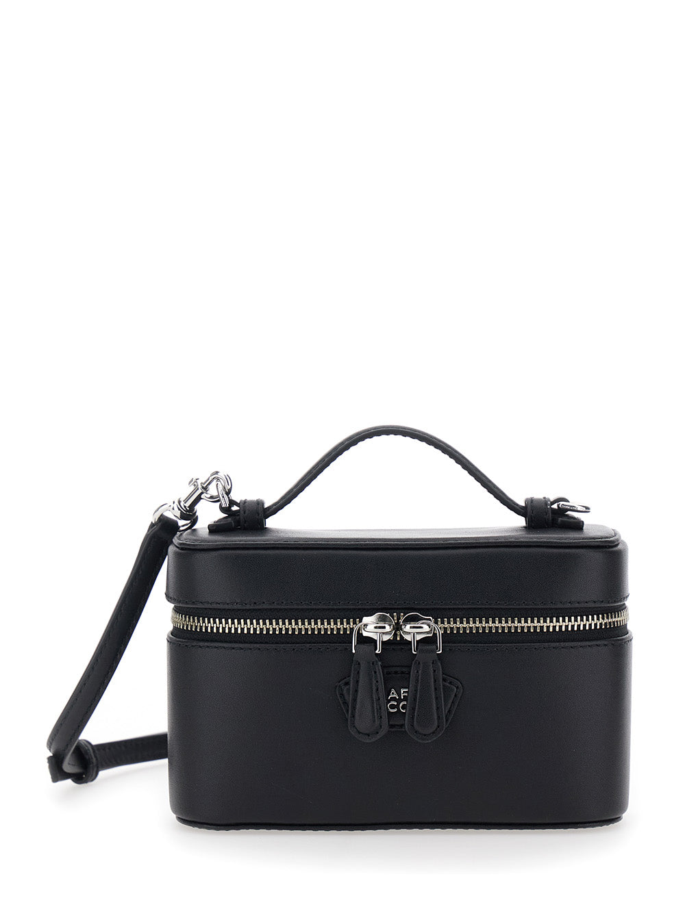 Crossbody Bag The Vanity with Removable Strap and Logo Lettering on Front in Black Leather for Women Split Cow