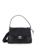 Shoulder Bag The Messenger with Ruching Design and Leather Logo Lettering for Women Black Lamb