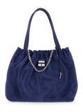 Shoulder Bag The Tote with Chain Detail and Suede Drawstring Closure in Blue for Women Blu Cow Leather