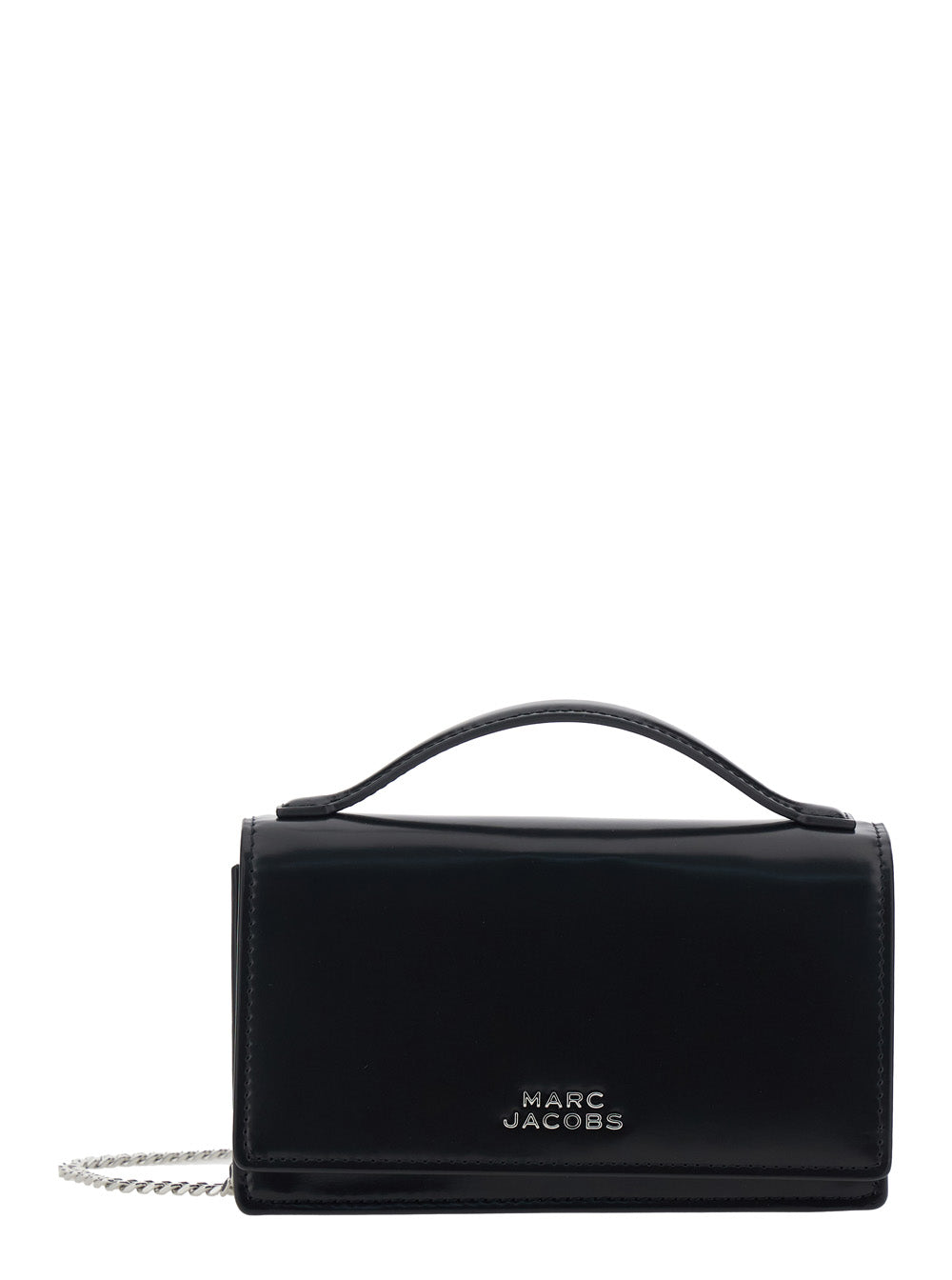 The Mirror Mini Shoulder Bag with Chain Strap and Lettering Logo on Front in Black Leather for Women Cow Crossbody