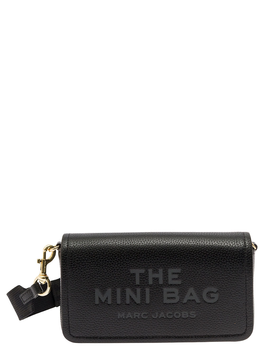 Mini Crossbody Bag with Engraved Logo in Black Pebbled Leather for Women Cow