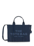 The Tote Bag Media with Printed Logo on Hammered Blue Leather for Women Blu Cow Hand
