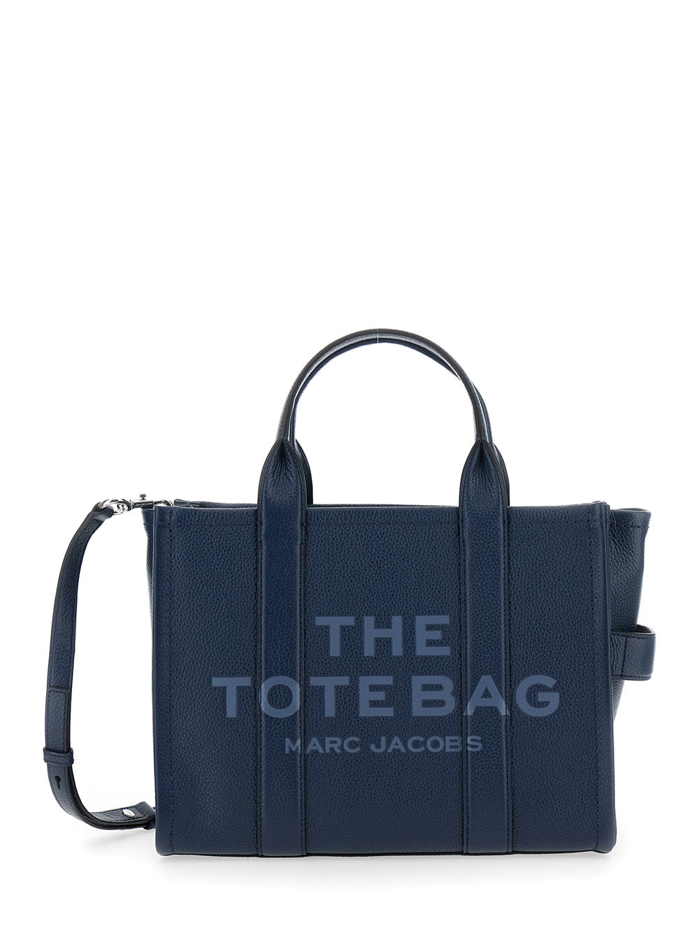 The Tote Bag Media with Printed Logo on Hammered Blue Leather for Women Blu Cow Hand