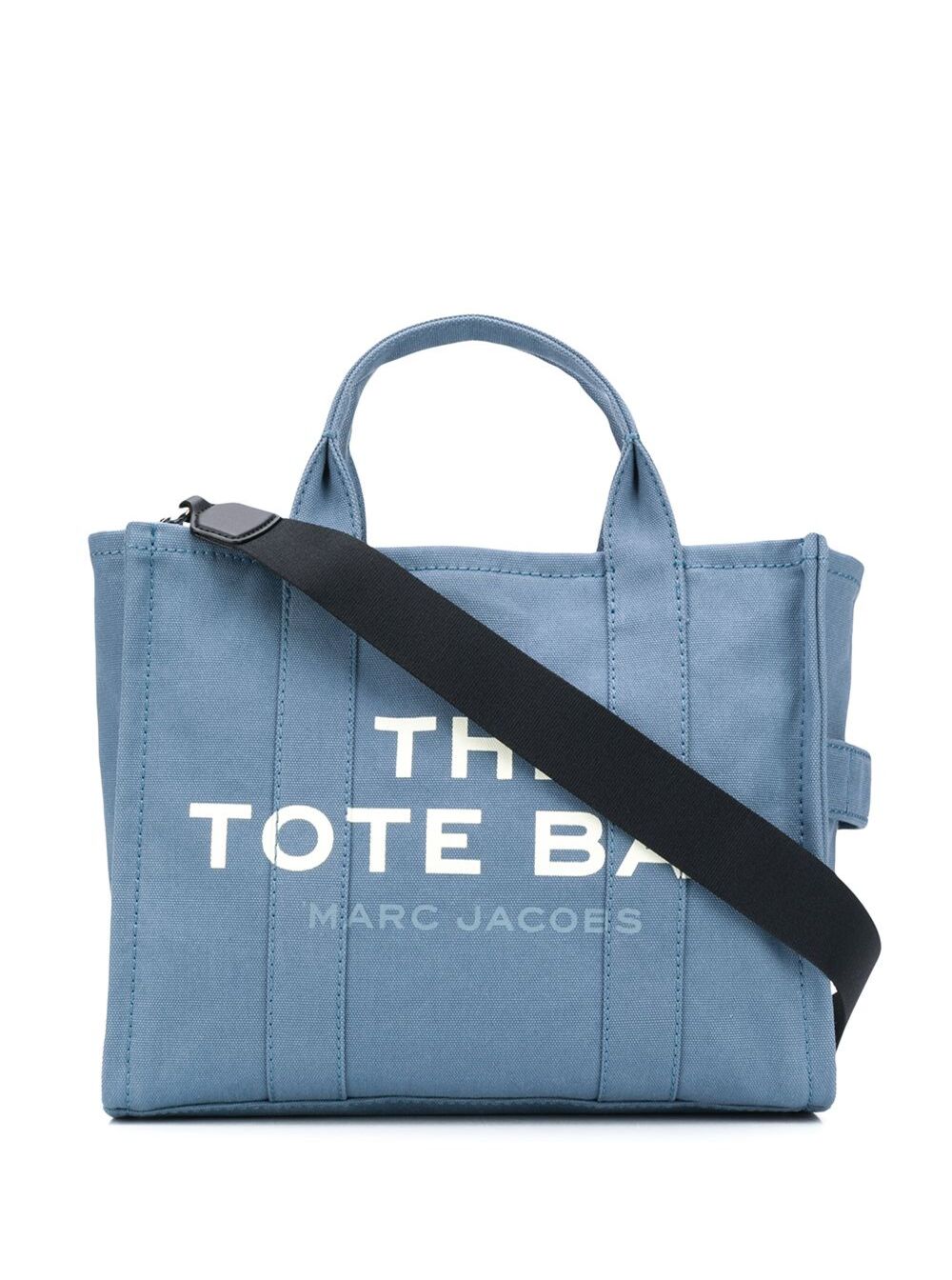 Shopper Tote The Traveller in Blue Canvas with Logo Print Light Cotton Hand Bags