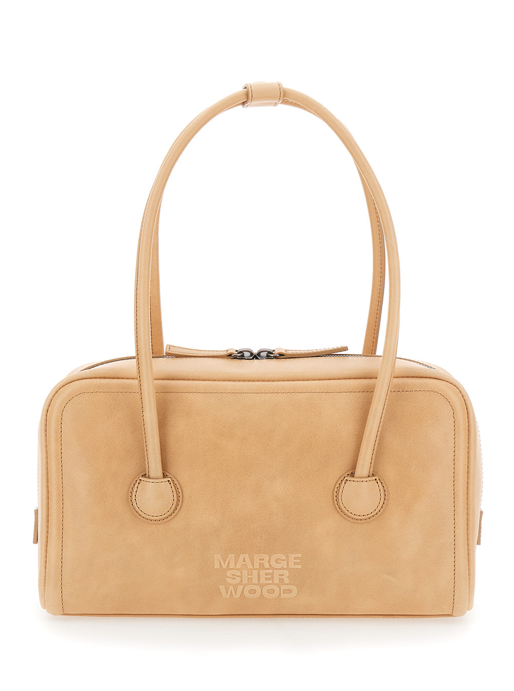Shoulder Bag SOFT BOSTON SMALL with elegant design in Beige Leather for Women Cow
