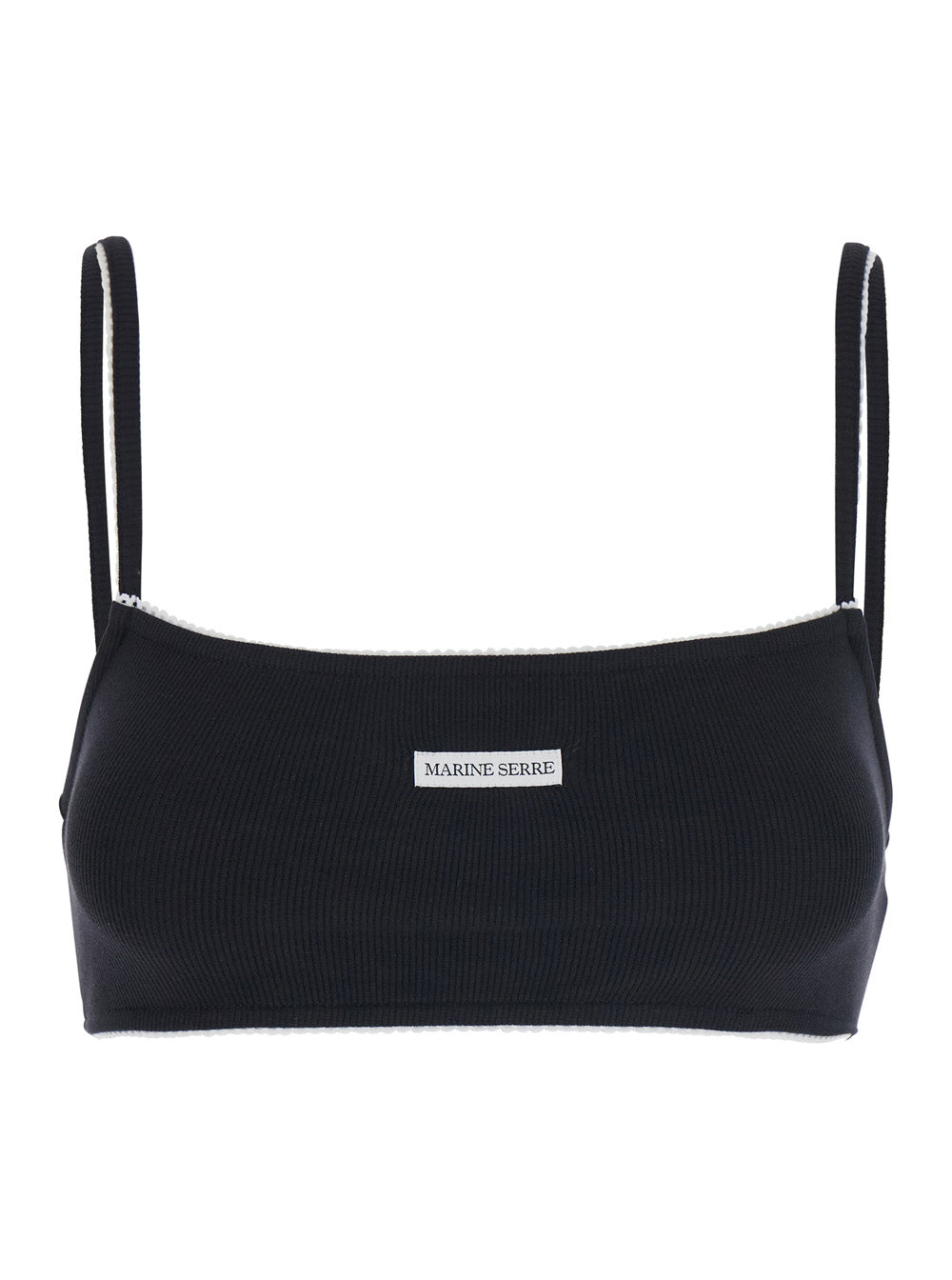 CUTE 70S BRA - Black Top with Thin Straps and V-Neck In Cotton Women Elastane Tops
