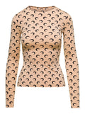 T-Shirt Crescent Moon Beige with All-Over Print in Tech Fabric Stretch Women Polyamide Elastane Tops
