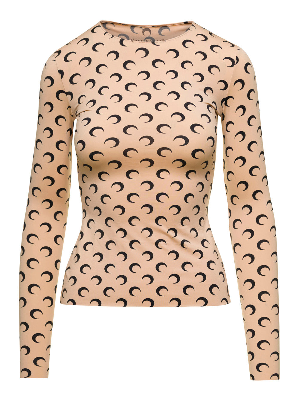 T-Shirt Crescent Moon Beige with All-Over Print in Tech Fabric Stretch Women Polyamide Elastane Tops
