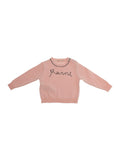 Crew Neck Sweater with Logo Lettering Embroidery on the Front in Baby Pink for Women Cotton Jersey
