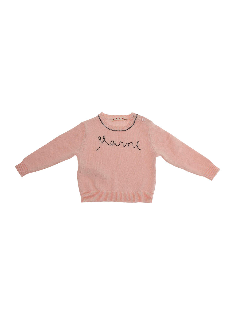 Crew Neck Sweater with Logo Lettering Embroidery on the Front in Baby Pink for Women Cotton Jersey