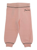 Pink Pants with Ribbed Waist and Hem Logo Lettering Embroidery on the Front in Cotton for Women Trousers