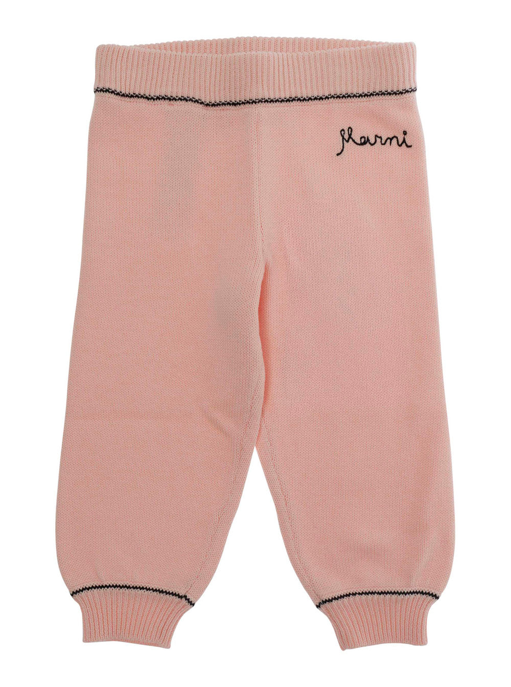 Pink Pants with Ribbed Waist and Hem Logo Lettering Embroidery on the Front in Cotton for Women Trousers