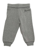 Baby Grey Cotton Pants with Ribbed Waist and Hem Logo Lettering Embroidery on the Front Trousers