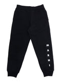 Black Cotton Pants with Elastic Waist and Logo Lettering for Kids Trousers