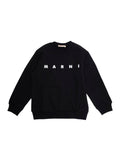 Black Cotton Crewneck Sweatshirt with Logo Lettering for Kids Sweatshirts
