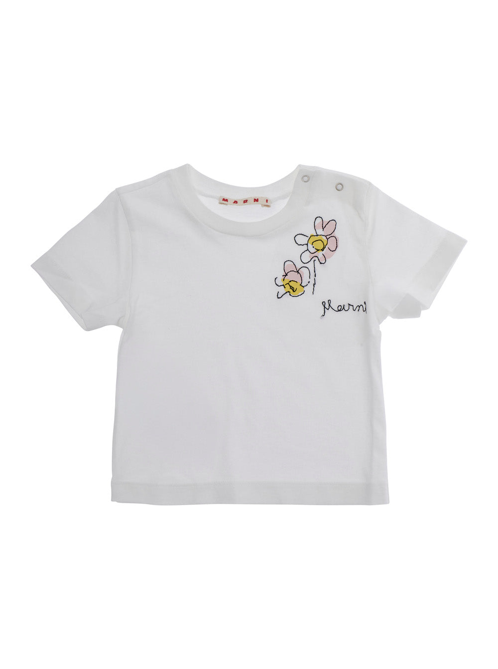 White T-Shirt with Embroidered Logo Lettering on the Front in Baby Cotton Tshirts And Polo Shirts