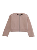 Round Neck Jacket with Lettering Logo on Front in Cotton Blend for Girls Pink Polyurethane Blazers