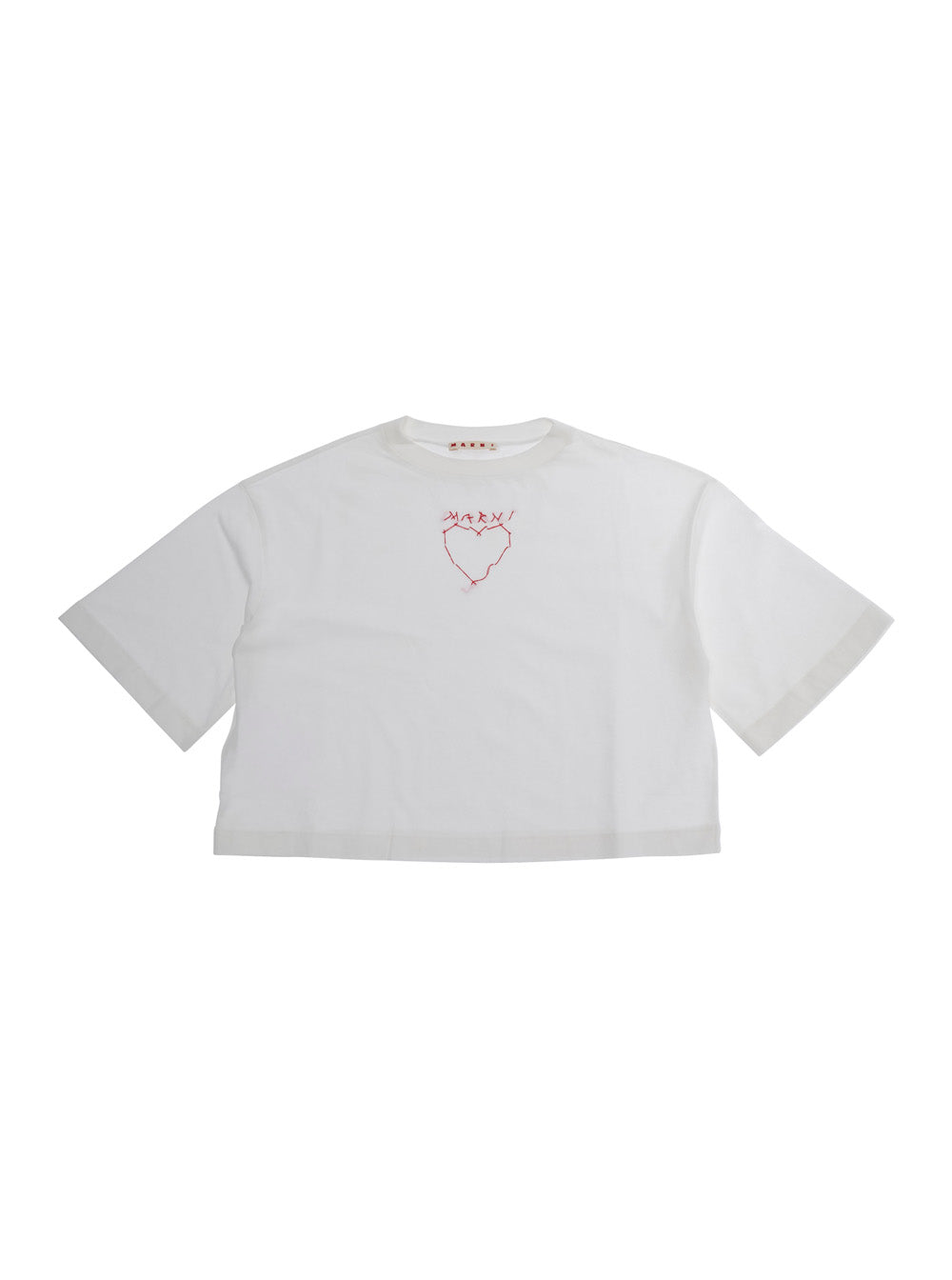 Crop T-Shirt Marni with Embroidered Logo on the Front in White Cotton for Girls Tshirts And Polo Shirts