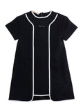 Round Neck Dress with Contrast Details on the Front and Lettering Logo in Black Cotton for Girls