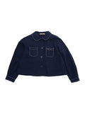 Classic Collar Jacket with Lettering Logo on Front in Blue Cotton for Girls Blu Blazers