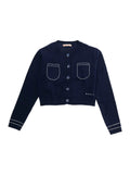 Crew Neck Cardigan MARNI KIDS with Logo Lettering Embroidery on the Front in Blue Cotton for Girls Blu Jersey