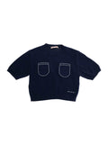 Crew Neck Sweater with Logo Lettering Embroidery on the Front in Blue for Girls Blu Cotton Jersey