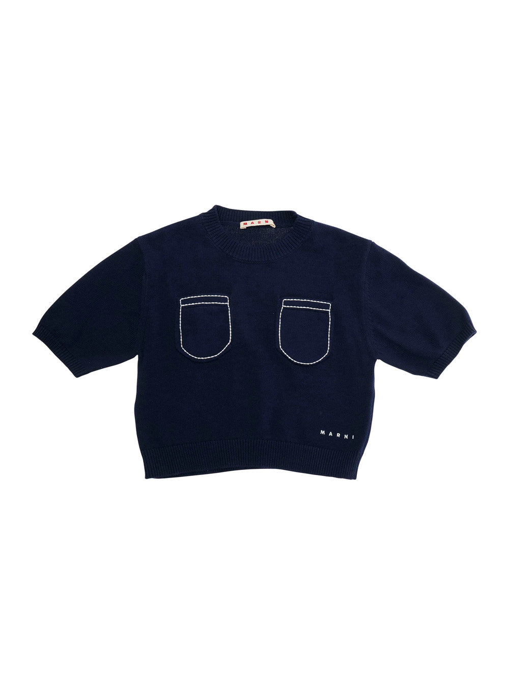Crew Neck Sweater with Logo Lettering Embroidery on the Front in Blue for Girls Blu Cotton Jersey