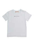 Crew Neck T-Shirt with Front Lettering Logo in Baby White Cotton Tshirts And Polo Shirts
