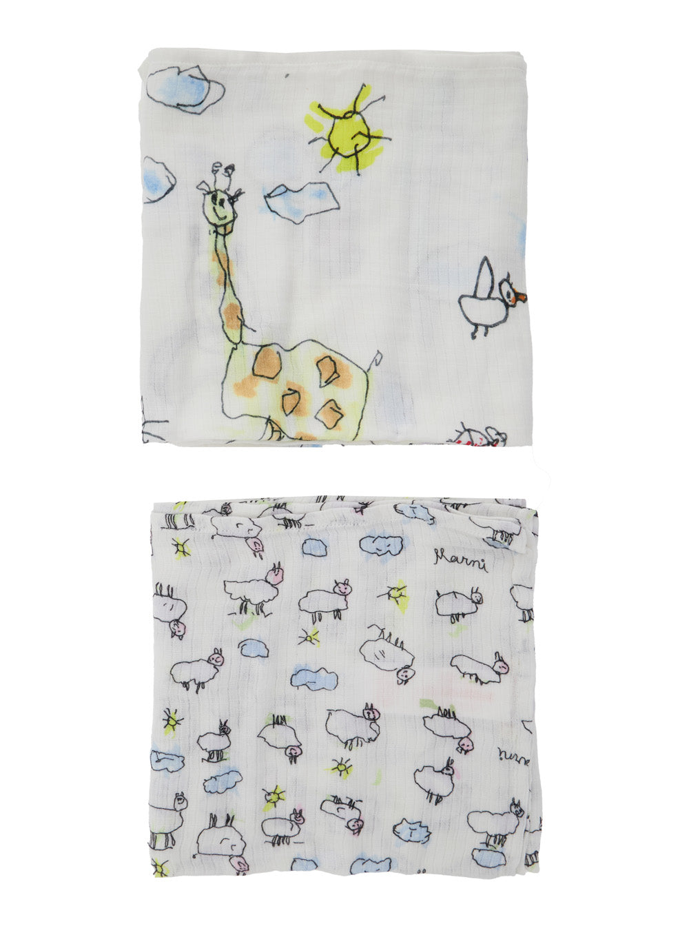 Set of Two Marni Blankets with All-Over Print in White Cotton for Kids
